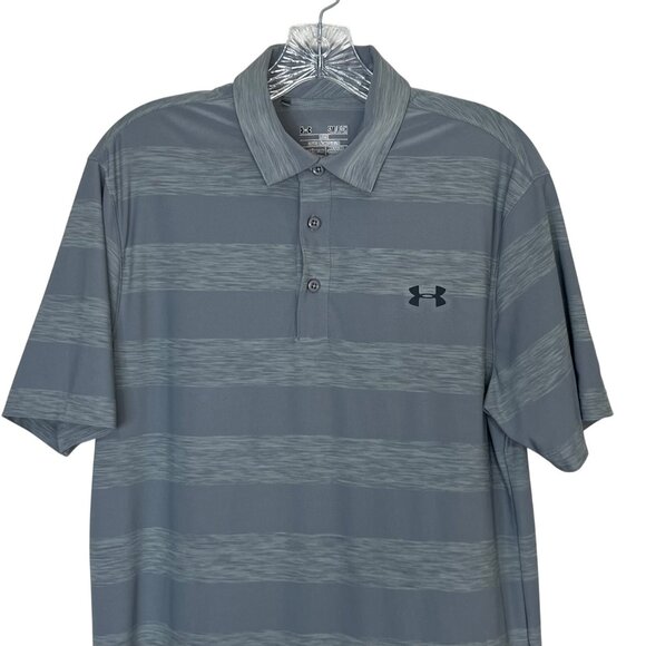 Under Armour Polo Shirt Golf Mens Gray Small HeatGear Striped - Picture 3 of 6